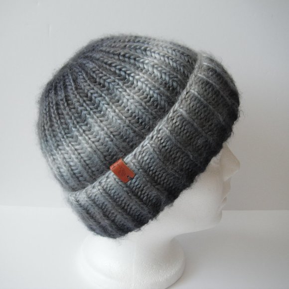 Hand Knitted Hat Toque Adult Size - S Acrylic Black/Gray - 032. Hand knit by me - Picture 4 of 7